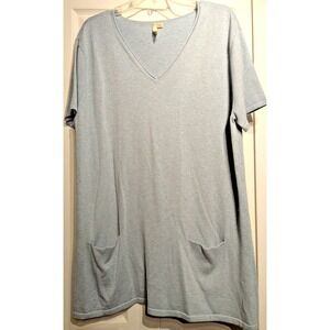 Pure J Jill Tunic Shirt Women‎ XL Light Blue Heather V Neck Short Sleeve Pocket